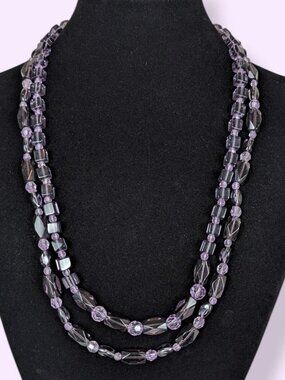 V. 2-Strand Purple Glass Beaded Necklace